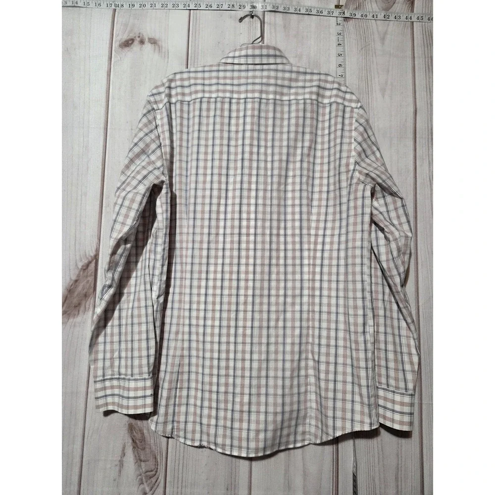 Banana Republic Shirt Mens Large White Blue Plaid Non-Iron Slim Fit Button Dress
